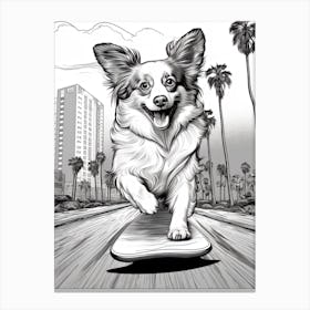 Papillon Dog Skateboarding Line Art 2 Canvas Print