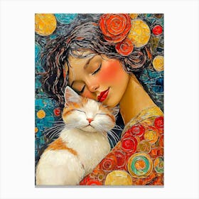 Woman With A Cat Canvas Print