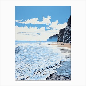 Linocut Of Blackpool Sands Devon 2 Canvas Print