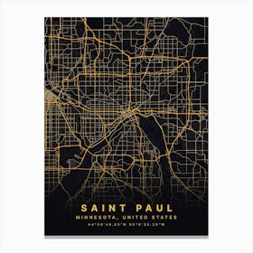 Saint Paul Minnesota USA Black And Gold Map Lienzos