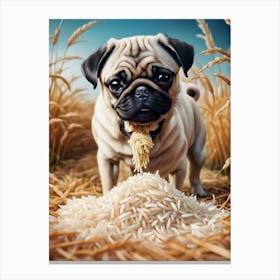 Pug Dog In Wheat Field 1 Canvas Print