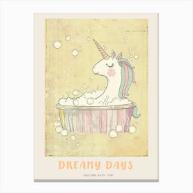 Pastel Unicorn Storybook In A Bubble Bath 1 Poster Canvas Print
