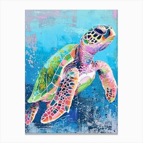 Colourful Sea Turtle Exploring The Ocean Textured Painting 1 Canvas Print