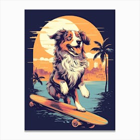 Australian Shepherd Dog Skateboarding Illustration 2 Canvas Print