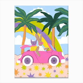 Pink Car Rainbow Palm Trees Canvas Print