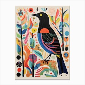 Colourful Scandi Bird Blackbird 2 Canvas Print