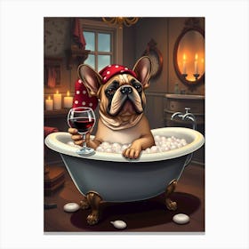 French Bulldog In Bathtub 1 Canvas Print