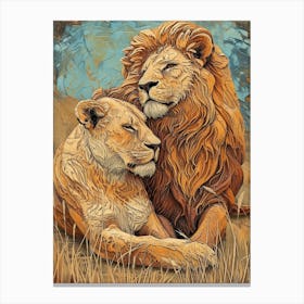 Barbary Lion Relief Illustration Family 3 Canvas Print