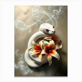 White Snake With Flowers Canvas Print