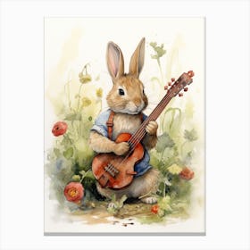 Bunny Playing Music Rabbit Prints Watercolour 3 Canvas Print