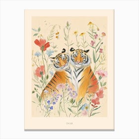 Folksy Floral Animal Drawing Tiger 2 Poster Canvas Print