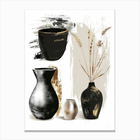 Black And Gold Vases 1 Canvas Print