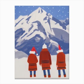 Christmas Mountain Three Figures Scene Canvas Print