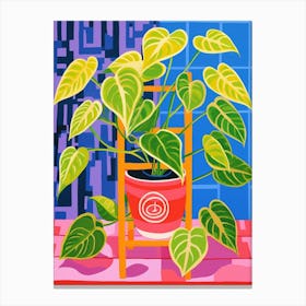 Pink And Red Plant Illustration Golden Pothos 4 Canvas Print