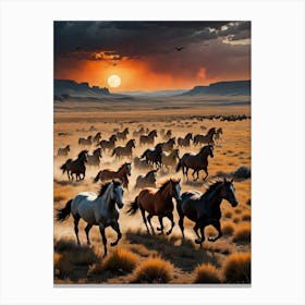 Herd Of Horses At Sunset Canvas Print