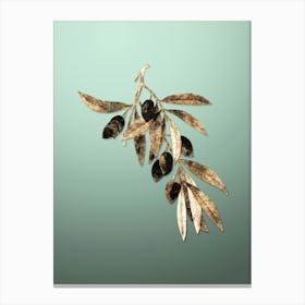 Gold Botanical Olive Tree Branch on Mint Green n.3026 Canvas Print