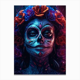 La Catrina Neon Skull Makeup Girl Canvas Print