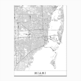 Miami White Map Canvas Print