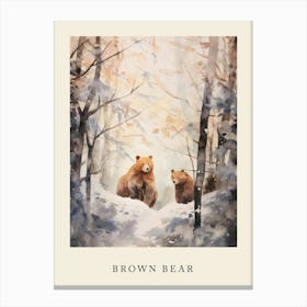 Winter Watercolour Brown Bear 7 Poster Canvas Print