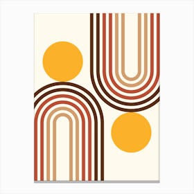 Mid Century Modern Geometric in retro gold brown terracotta (Rainbow and Sun Abstract Design) 4 Canvas Print