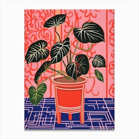 Pink And Red Plant Illustration Philodendron 9 Canvas Print