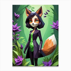 Low Poly Floral Fox Girl, Green (25) Canvas Print