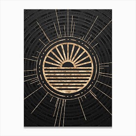 Geometric Glyph Symbol in Gold with Radial Array Lines on Dark Gray n.0201 Canvas Print