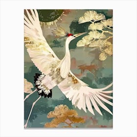 White Cranes Painting Gold Blue Effect Collage 1 Canvas Print