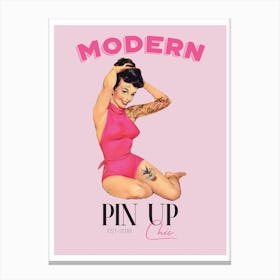 Modern Pin Up Girl with Pink Background Canvas Print