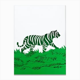 A Royal Bengal Tiger Confidently Emerges From Meticulously Cut Monochromatic Green Grass Against A S Canvas Print