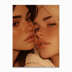 Two Girls Kissing Canvas Print