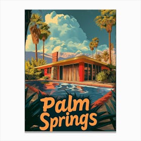 Poolside Paradise: A Retro Palm Springs Poster Canvas Print