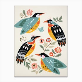 Folk Style Bird Painting Kingfisher 4 Canvas Print