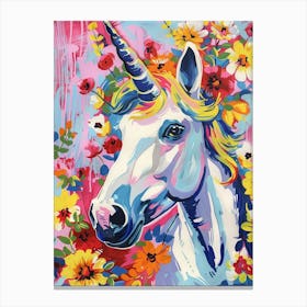 Unicorn Floral Portrait Canvas Print