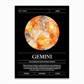 Amber Crystal Gem, Gemini Zodiac Sign Canvas Print