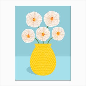 Yellow Vase With White Flowers Canvas Print