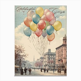 Festive Balloons Cluster At The Foreground Of A Vintage Postcard Colors In Soft Pastels Each Ballo (6) Leinwandbild