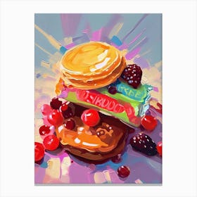 Pancake With Berries Oil Painting 3 Canvas Print