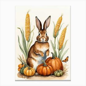 Painting Of A Cute Bunny With A Pumpkins (22) Canvas Print
