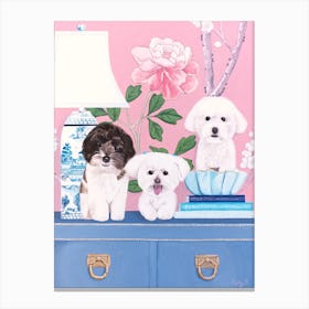 Malteses With Chinoiserie Canvas Print