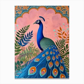 Folky Floral Peacock Portrait 5 Canvas Print