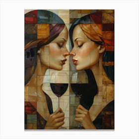 Two Women Drinking Wine 9 Canvas Print