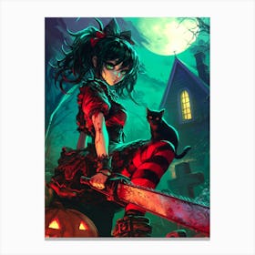 Halloween Goth Girl Chainsaw Canvas Print