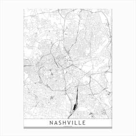 Nashville White Map Canvas Print