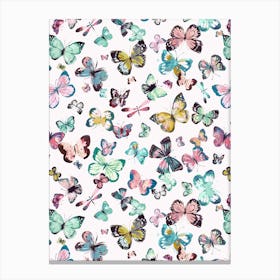 Watercolor Butterflies Pink Green Canvas Print