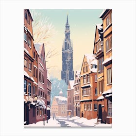 Vintage Winter Travel Illustration Strasbourg France 3 Canvas Print