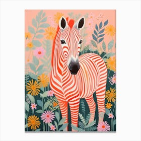 Red Floral Pattern Zebra Canvas Print