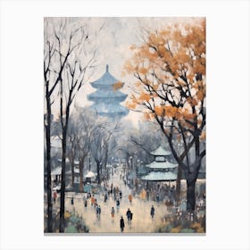 Winter City Park Painting Ueno Park Tokyo 2 Canvas Print