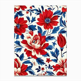 Red And Blue Floral Pattern Canvas Print