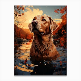 Labrador in a lake at sunset Canvas Print